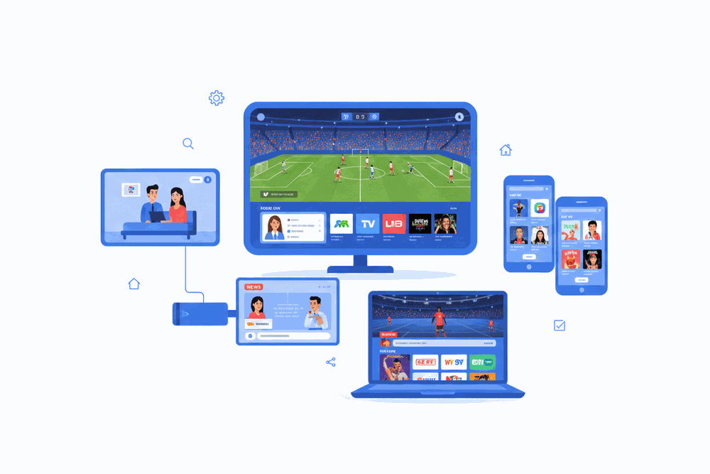 Kemo IPTV works on Smart TV, phone, tablet, laptop, and streaming devices